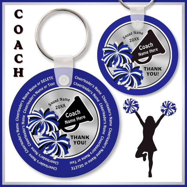 Porte-clés Bleu, Noir, Cadeaux de coach de Cheerleading pas c (Blue, black, silver, cheap cheer coach gifts. Personalized, cheer coach keychains. Cheer coach gifts)