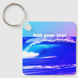 Porte-clés Bleu océan vagues ajouter votre texte rose eau ai