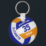 Porte-clés bleu orange équipe de sports couleurs filles volle<br><div class="desc">Ce porte - clé sportif de volley-ball pour filles ou garçons dispose d'un volley-ball bleu, orange et blanc réaliste sur lequel vous pouvez customiser le nom du joueur et le numéro de maillot ainsi que le nom de l'école ou du club et le nom de la mascotte dans une police...</div>
