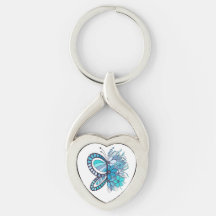 Bleu Papillon Fleur Coeur Clavier