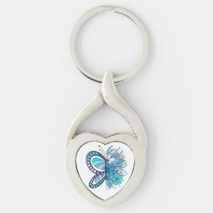 Porte-clés Bleu Papillon Fleur Coeur Clavier