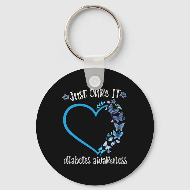 Porte-clés Bleu Papillon Juste Cure It Novembre Diabetes Awar (Recto)