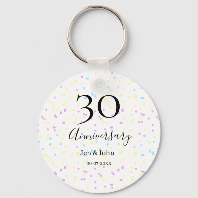 Porte-clés Bleu rose jaune pois 30e anniversaire nom (Recto)