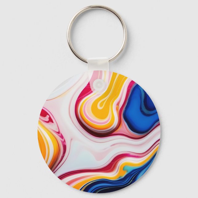 Porte-clés Bleu tendance rose jaune faux marbre blanc (Recto)