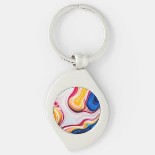 Porte-clés Bleu tendance rose jaune faux marbre blanc