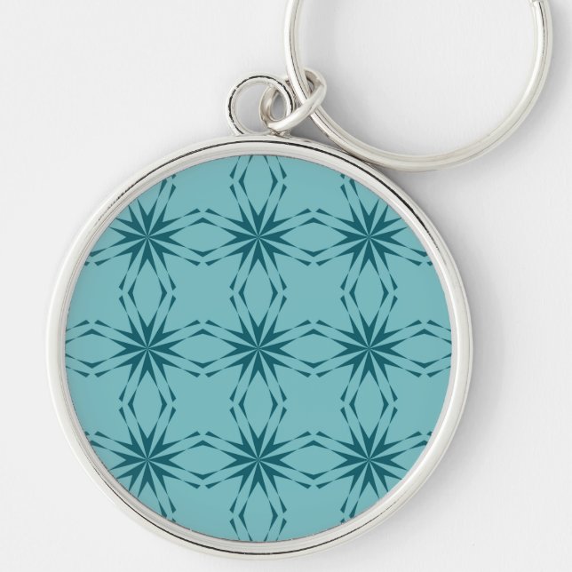 Porte-clés bleu turquoise, cool, abstraction fleur tendance (Devant)