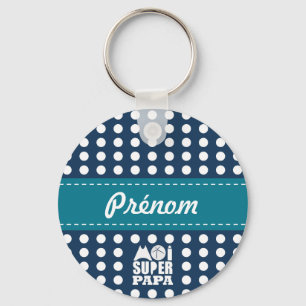 Porte-clés Bleu-Turquoise & prénom -Moi Super Papa
