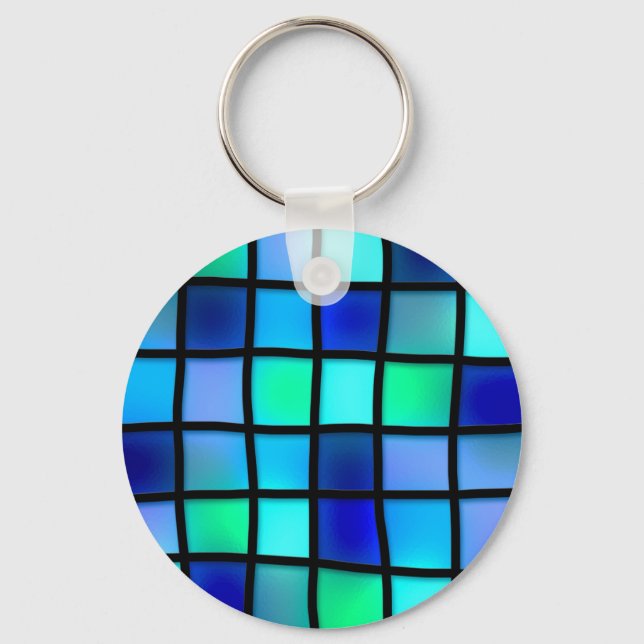 Porte-clés Bleu Turquoise Vert Violet Vitrail Art (Recto)