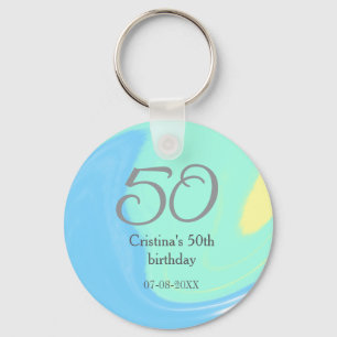 Porte-clés bleu vert gris 50e anniversaire ajouter nom date r
