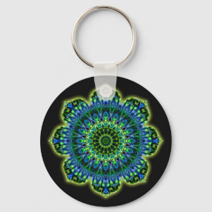 Porte-clés bleu vert mandala noir