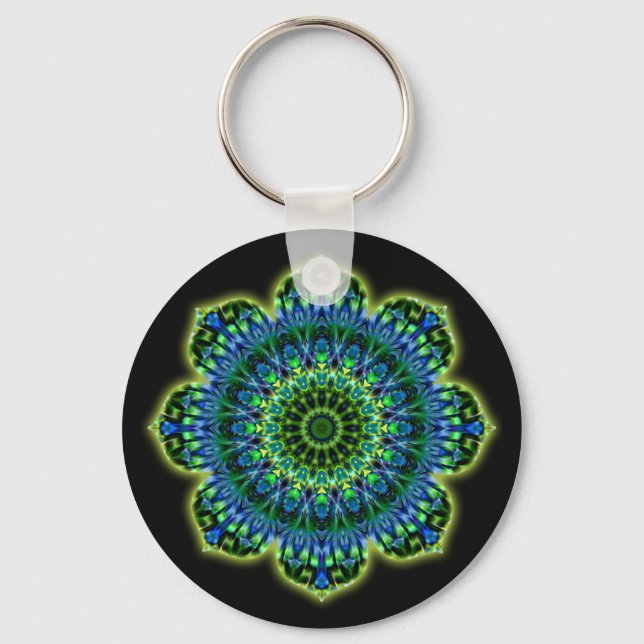 Porte-clés bleu vert mandala | noir (Recto)