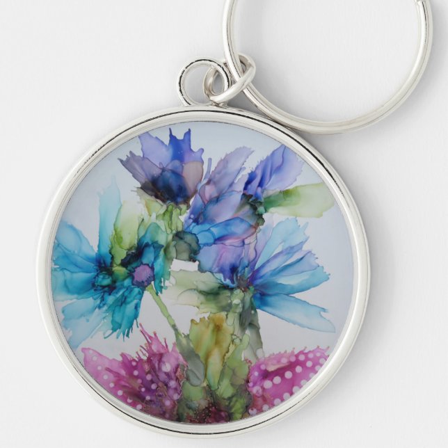 Porte-clés Bleu violet rose vert rose Art Floral (Devant)