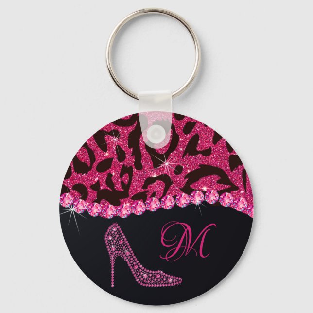 Porte-clés Bling Sparkle Diamond Glitter Leopard Pink (Recto)