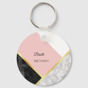 Porte-clés Bloc rose de marbre noir élégant de couleur avec