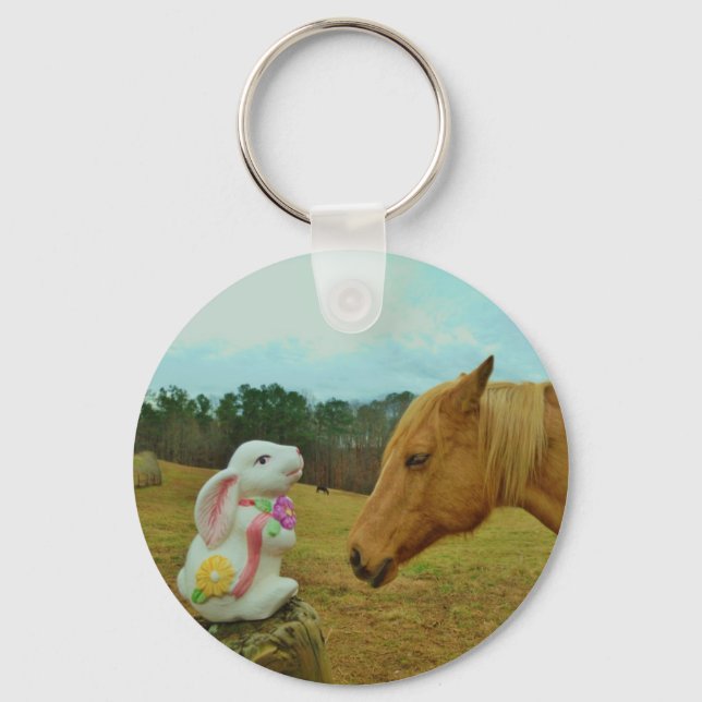 Porte-clés Blond Jaune cheval & Bunny de Pâques (Recto)
