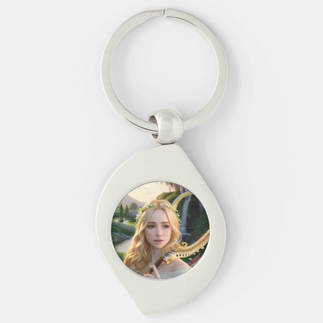 Porte-clés Blonde belle Muse Jouer une harpe (Devant)