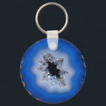 Porte-clés Blue Agate Geode Gold Edge Crystal Art<br><div class="desc">Striking deep blue agate slice with hypnotic concentric bands,  luminous white crystal druse center,  and luxurious molten gold edging. This radiant,  high-vibration geode design brings modern elegance and sophisticated mineral beauty.</div>