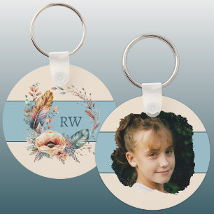Porte-clés Blue ajouter photo florale initiale