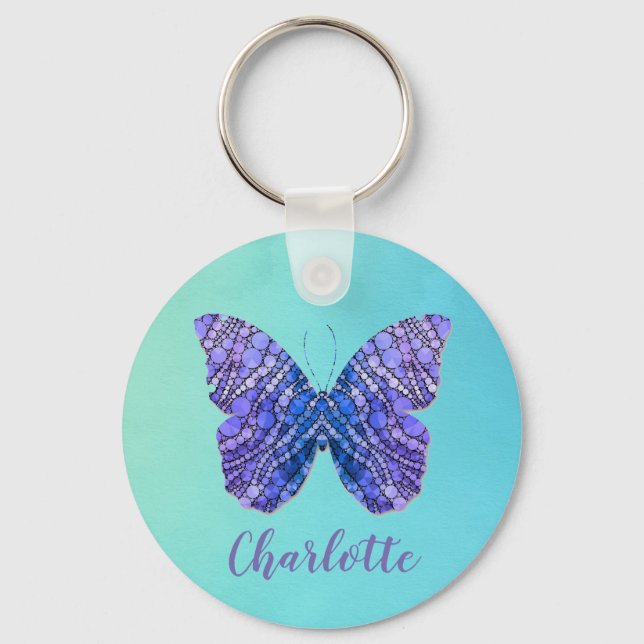 Porte-clés Blue and Purple Butterfly Name Monogram (Recto)
