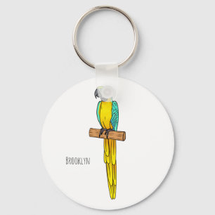 Porte-clés Blue-and-yellow macaw bird cartoon illustration 