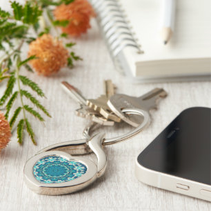Porte-clés Blue Aqua Mandala Rosette Retro Hippie
