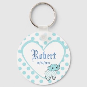 Porte-clés Blue Baby Boy Elephant Heart and Polka Dots