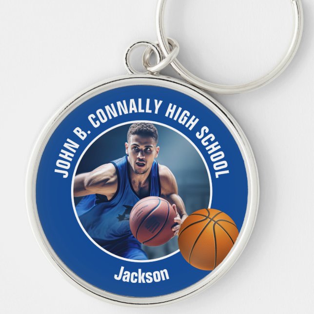 Porte-clés Blue Basketball Player Photo High School Spirit (Devant)