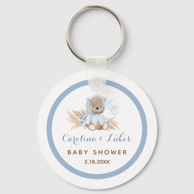 Porte-clés Blue Boho Bear Baby shower Faveurs Porte - clé (Recto)