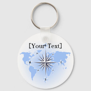 Porte-clés Blue Compass Rose World Map Keychain