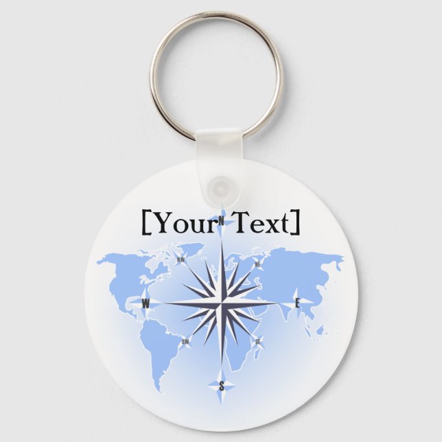 Porte-clés Blue Compass Rose World Map Keychain (Recto)