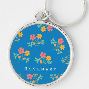 Porte-clés Blue Daisy Vintage Bouquet Motif