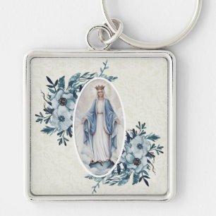 Porte-clés Blue Floral  Madonna   Virgin Mary   Lace