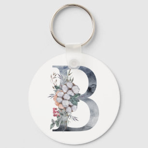 Porte-clés Blue Floral Monogram Initial B