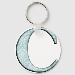 Porte-clés Blue Floral Print C monogramme initiales Cadeaux