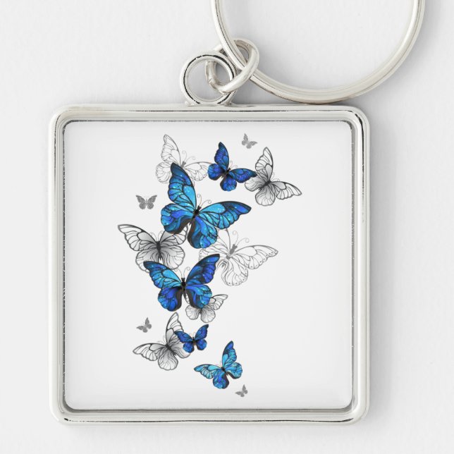 Porte-clés Blue Flying Butterflies Morpho (Devant)