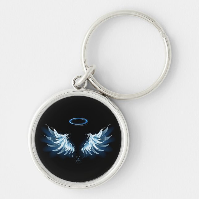 Porte-clés Blue Glowing Angel Wings on black background (Devant)