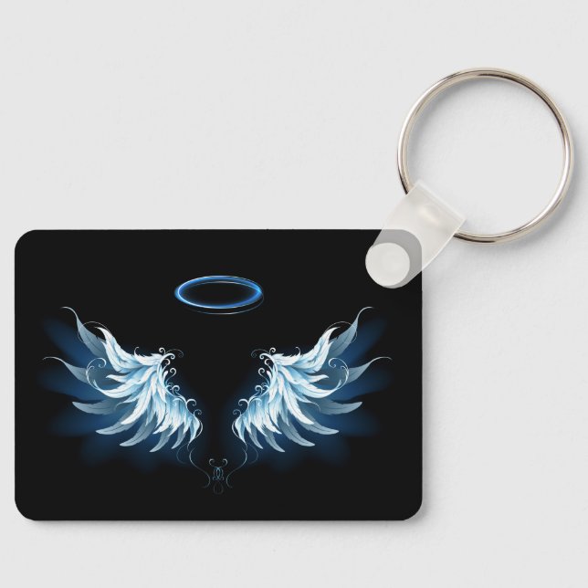 Porte-clés Blue Glowing Angel Wings on black background (Recto)