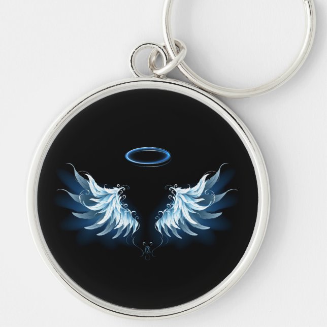Porte-clés Blue Glowing Angel Wings on black background (Devant)