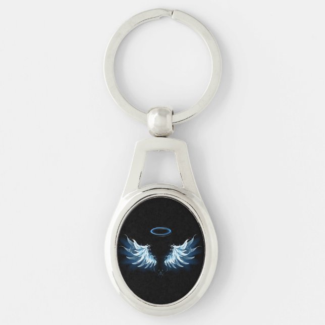 Porte-clés Blue Glowing Angel Wings on black background (Devant)