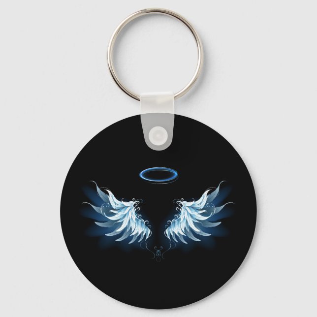 Porte-clés Blue Glowing Angel Wings on black background (Recto)