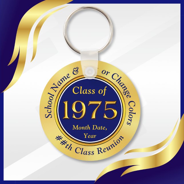 Porte-clés Blue Gold, Classe de 1975, 50e classe Reunion Favo (Class of 1975. 50 year class reunion souvenirs. Navy Blue and Gold, Class of 75 Reunion, Favors.)
