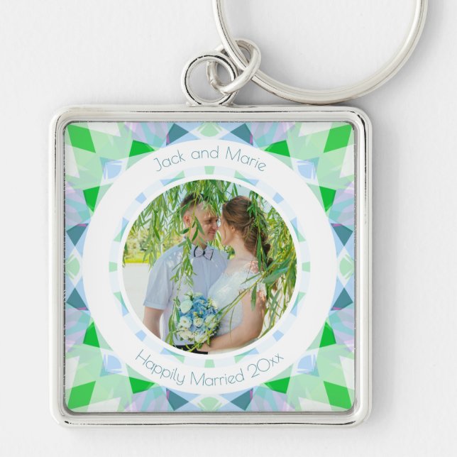 Porte-clés Blue Green 4e anniversaire Mariage Keepsaké cadeau (Devant)