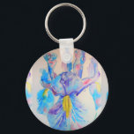 Porte-clés Blue Iris Flowers Floral Watercolor Art Key Ring<br><div class="desc">Blue Iris Flowers Floral Watercolor Art Key Ring. This glorious keyring would make a great gift for anyone. Designed by me from one of my original macaw watercolors. Especially lovely to have such a useful bright and happy gift!</div>