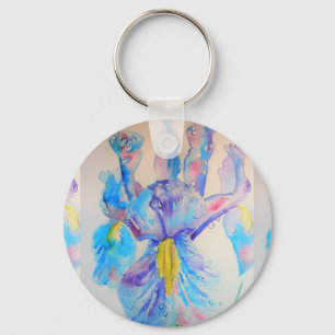 Porte-clés Blue Iris Flowers Floral Watercolor Art Key Ring
