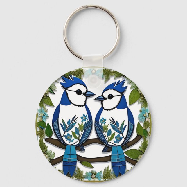 Porte-clés Blue Jay Birds Papier Art (Recto)
