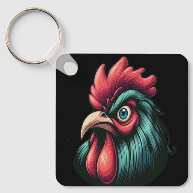 Porte-clés "Blue Mad Blue Rooster" Aluminum Keychain (Recto)