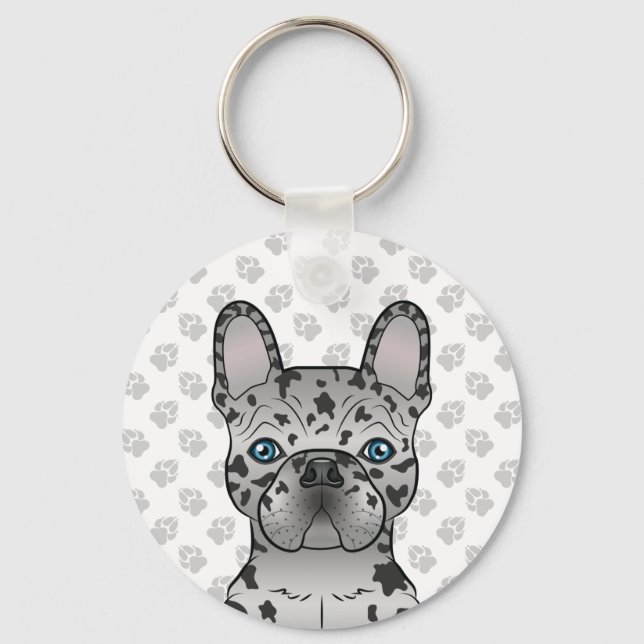Porte-clés Blue Merle French Bulldog / Frenchie Cartoon Chien (Recto)