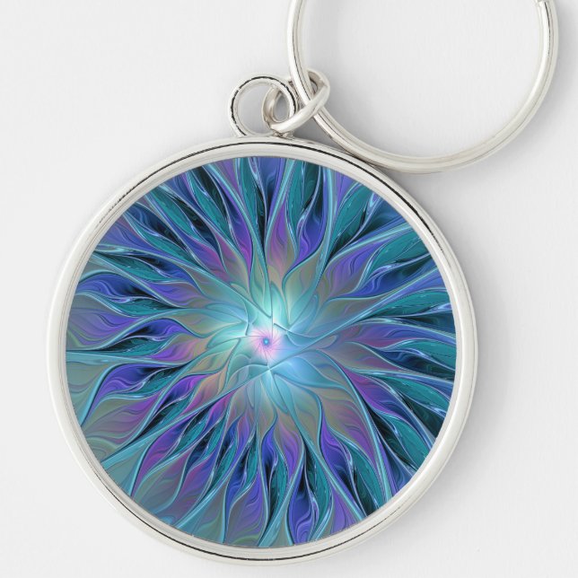 Porte-clés Blue Purple Flower Dream Abstract Fractal Art (Devant)