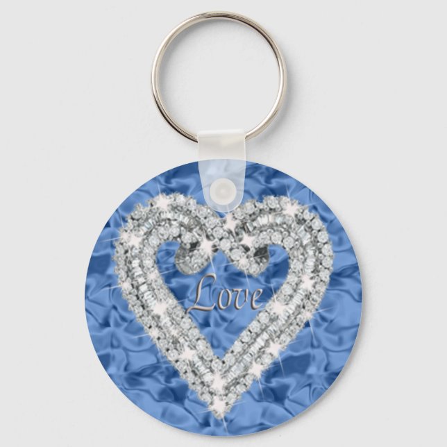Porte-clés Blue Round Love Diamond Heart Keychain (Recto)