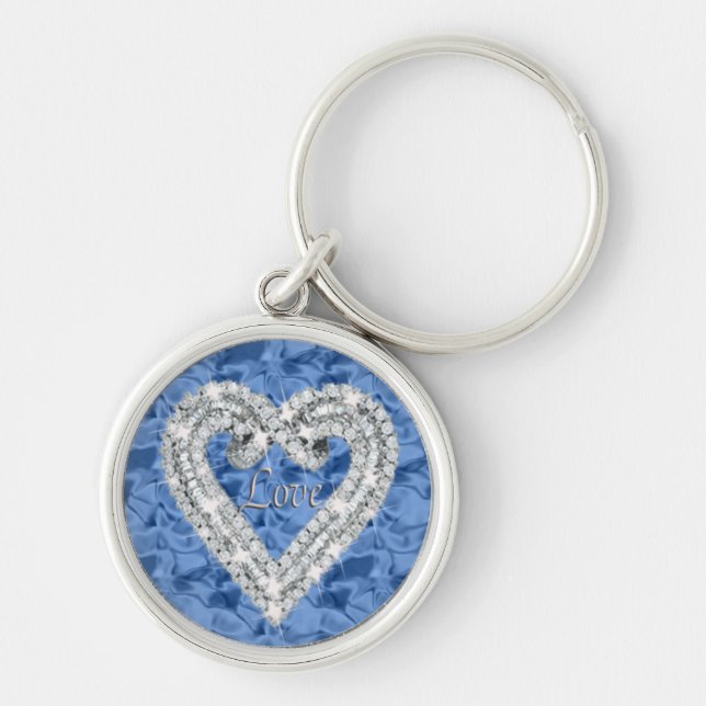 Porte-clés Blue Round Love Diamond Heart Keychain (Devant)